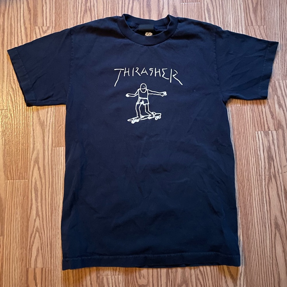 Navy blue Mark Gonzalez Thrasher logo t-shirt